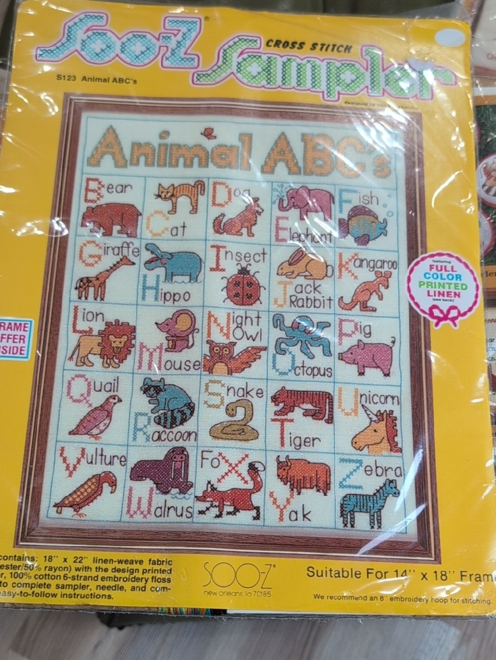 SOO-Z SAMPLER ANIMAL ABC’s Vintage Cross Stitch Kit Sealed